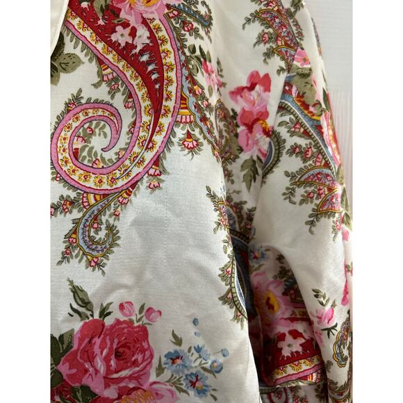 Vintage 90s Cream White Pink Floral Paisley Satin Double Breasted Pajama Set - Picture 5 of 12